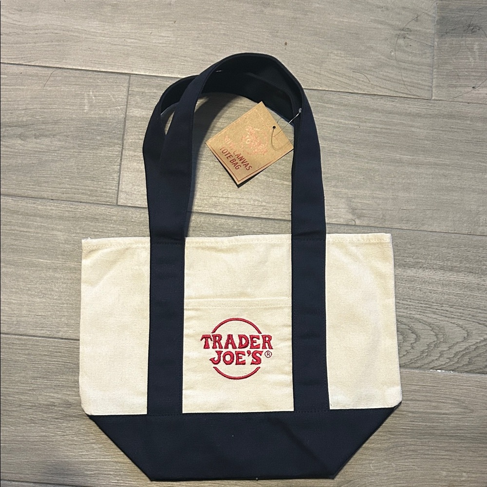 Trader Joe's Cream and Black Mini Bag